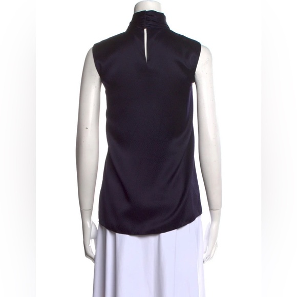 JASON WU  Sleeveless Mock Neck 100% Silk Top Navy Blue Sleeveless Gold Bar 4 - Picture 3 of 15